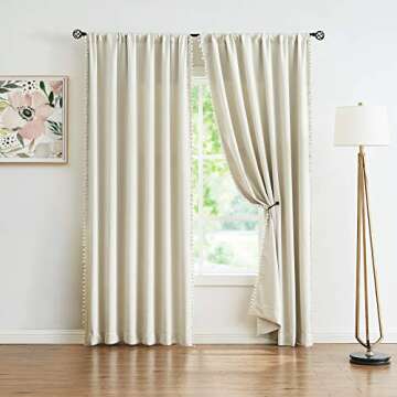Pom Pom Curtains for Bedroom Windows 84 inch Energy Efficient Thermal Insulated Living Room Darkenin...