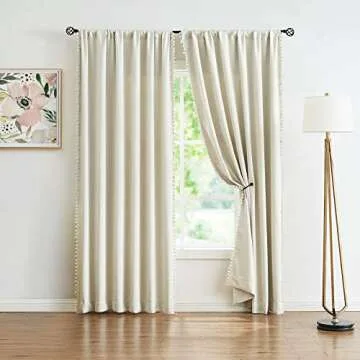 Pom Pom Curtains for Bedroom Windows 84 inch Energy Efficient Thermal Insulated Living Room Darkenin...