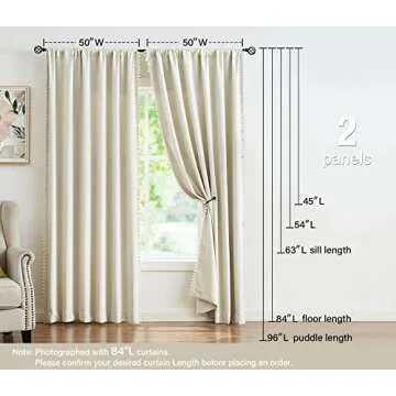 Pom Pom Curtains for Bedroom Windows 84 inch Energy Efficient Thermal Insulated Living Room Darkening Curtain Panels for Kitchen Nursery Room Ivory 52" w x2 Panels Rod Pocket