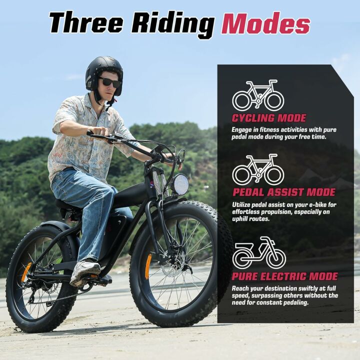 K20 Electric Bike for Adults, Up to 60 Mile Range (PAS) & 28MPH Speed Ebike, 26'' x 4'' Fat Tire E Bike with Shimano 7 Speeds, 1000W Peak Adult Electric Bicycle for Commute Beach Snow