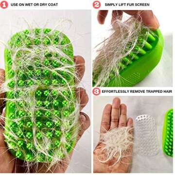 Tank and Sherman Dog Shampoo Rubber Brush – Easy to Clean Dog Bath Brush With Fur Catching Screen – Soft 4 Point bristle Cat and Dog Brush – Enjoy Dog Bathing and Dog grooming once again