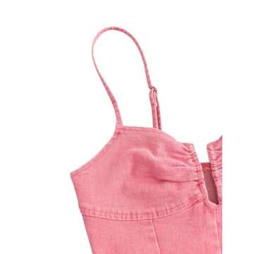BEAUDRM Women's Backless Denim Cami Crop Top Sleeveless Sweetheart Neck Asymmetrical Hem Jean Camisole Pink Small