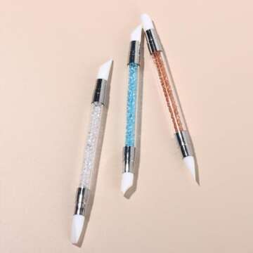 Generic Nail Art Sculpture Pen, Dual Tipped Nail Art Pen Brushes, Silicone Head Acrylic Handle Nail Art Brushes for DIY Manicure Tools(transparent)