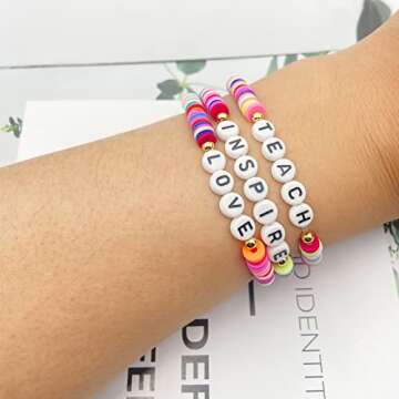 Beaded Teacher Bracelet for Women Teacher Appreciation Gifts Bracelet Love Teach Inspire Beaded Teacher Bracelets Appreciation Gifts (Style C)