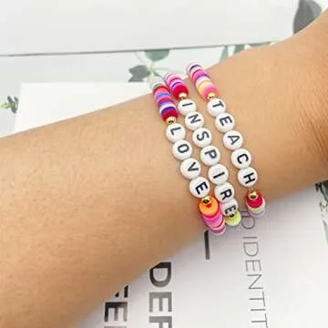 Beaded Teacher Bracelet for Women Teacher Appreciation Gifts Bracelet Love Teach Inspire Beaded Teacher Bracelets Appreciation Gifts (Style C)