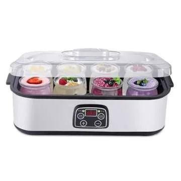 Generic Probiotic Yogurt Maker, 1400ML Electric Yogurt Maker Machine, Adjustable Temperature & Time Control, Yogurt Jar with 8 Lids, Silver, Black