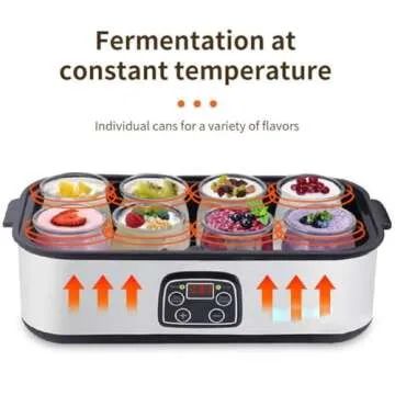 Generic Probiotic Yogurt Maker, 1400ML Electric Yogurt Maker Machine, Adjustable Temperature & Time Control, Yogurt Jar with 8 Lids, Silver, Black