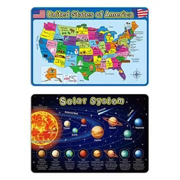 Patelai 4 Pcs Educational Preschool Placemat for Toddler and Kid, Non Slip Washable Reusable Learning Placemat for Nursery Homeschool Kindergarten Classroom Supplies(Map, Human Body, Solar System)