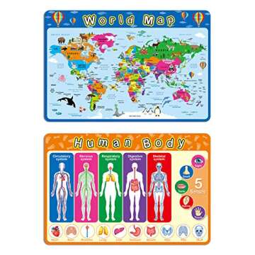 Patelai 4 Pcs Educational Preschool Placemat for Toddler and Kid, Non Slip Washable Reusable Learning Placemat for Nursery Homeschool Kindergarten Classroom Supplies(Map, Human Body, Solar System)