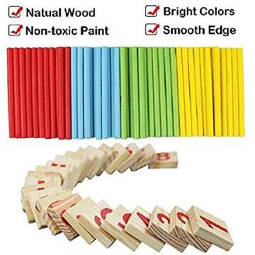 KUTOI Counting Number Blocks and Sticks | Montessori Toys for Kids Learning| Homeschool Supplies for Math manipulatives | Toddlers Educational Wooden rods with Storage Tray