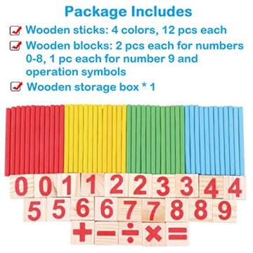 KUTOI Counting Number Blocks and Sticks | Montessori Toys for Kids Learning| Homeschool Supplies for Math manipulatives | Toddlers Educational Wooden rods with Storage Tray