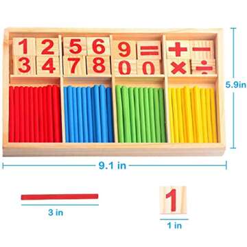 KUTOI Counting Number Blocks and Sticks | Montessori Toys for Kids Learning| Homeschool Supplies for Math manipulatives | Toddlers Educational Wooden rods with Storage Tray