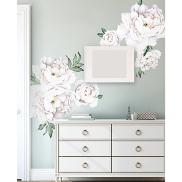 Reusable White Peony Flowers Wall Sticker High Quality