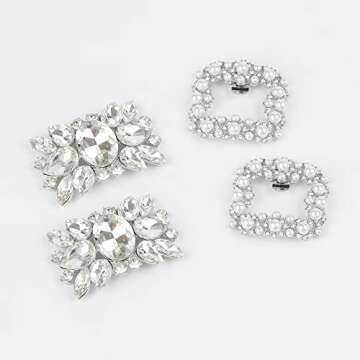 kilofly Elegant Rhinestones Shoe Clips - 2 Pairs Designs