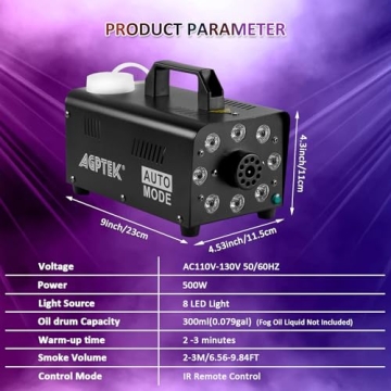 AGPTEK 500W Fog Machine with LED Lights & Remote