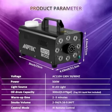 AGPTEK 500W Fog Machine with LED Lights & Remote