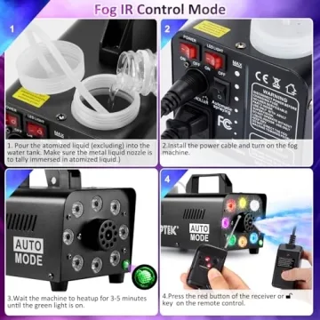 AGPTEK 500W Fog Machine with LED Lights & Remote
