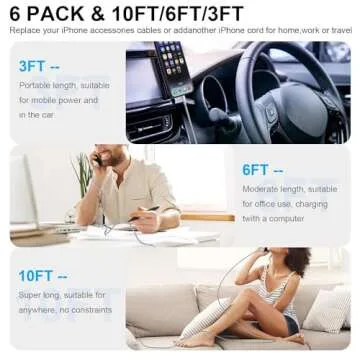 6Pack(3/3/6/6/6/10FT)[Apple MFi Certified] iPhone Charger Lightning Cable Fast Charging iPhone Charger Cord Nylon Braided for iPhone14/13/12/11Pro Max/XS MAX/XR/XS/X/8/7Plus iPad AirPods