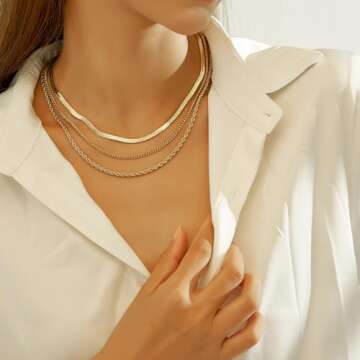 wgoud Gold Necklace for Women Waterproof,14K Real Gold Plated Herringbone Choker Necklace for Women ...