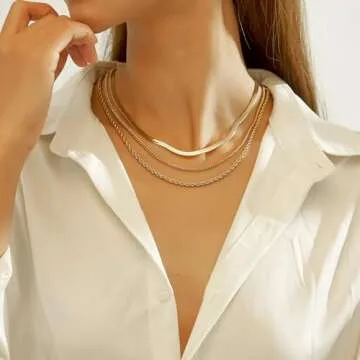 wgoud Gold Necklace for Women Waterproof,14K Real Gold Plated Herringbone Choker Necklace for Women Trendy, Dainty Gold Chain Necklaces Stack,Simple Layered Gold Necklaces for Women Jewelry Gifts