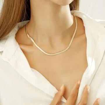 wgoud Gold Necklace for Women Waterproof,14K Real Gold Plated Herringbone Choker Necklace for Women Trendy, Dainty Gold Chain Necklaces Stack,Simple Layered Gold Necklaces for Women Jewelry Gifts