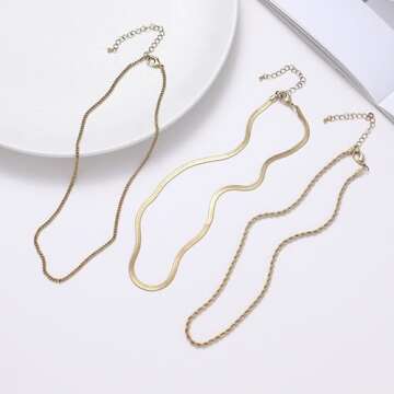wgoud Gold Necklace for Women Waterproof,14K Real Gold Plated Herringbone Choker Necklace for Women Trendy, Dainty Gold Chain Necklaces Stack,Simple Layered Gold Necklaces for Women Jewelry Gifts