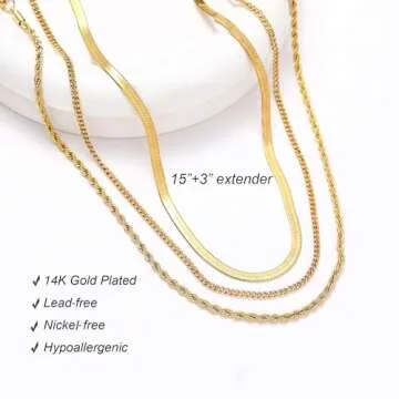wgoud Gold Necklace for Women Waterproof,14K Real Gold Plated Herringbone Choker Necklace for Women Trendy, Dainty Gold Chain Necklaces Stack,Simple Layered Gold Necklaces for Women Jewelry Gifts