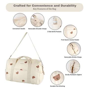 GOBABYMART Large Diaper Bag Tote, Maternity Bag, Travel diaper tote, Multifunction baby bag, Baby Nappy Bags, Messenger bag (Large - Bears)