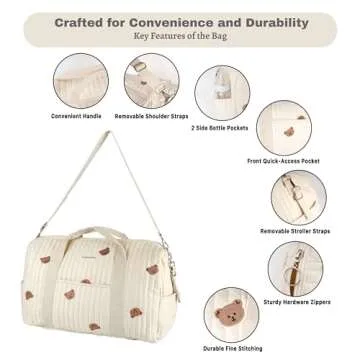 GOBABYMART Large Diaper Bag Tote, Maternity Bag, Travel diaper tote, Multifunction baby bag, Baby Nappy Bags, Messenger bag (Large - Bears)