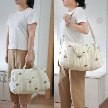 GOBABYMART Large Diaper Bag Tote, Maternity Bag, Travel diaper tote, Multifunction baby bag, Baby Nappy Bags, Messenger bag (Large - Bears)