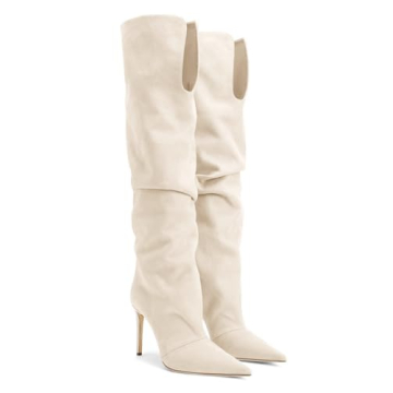 Coutgo Womens Slouchy Knee High Boots High Heel Pointed Toe Sexy Stiletto Pull on Tall Boots Winter ...