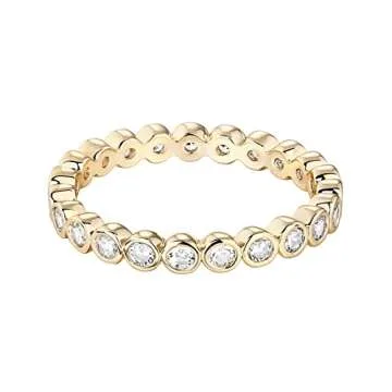 PAVOI 14K Yellow Gold Plated Cubic Zirconia Love Rings - 2.8mm Stackable for Women Size 7