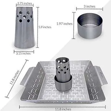 Beer Can Chicken Holder Combo with Free Meat Thermometer- Vegetable Grill Basket-BBQ Grilling Gifts for Men Accessories-Roaster Rack - Vertical Stand for Kabob-Fish-Turkey-Roasting Pan- Outside Smoker