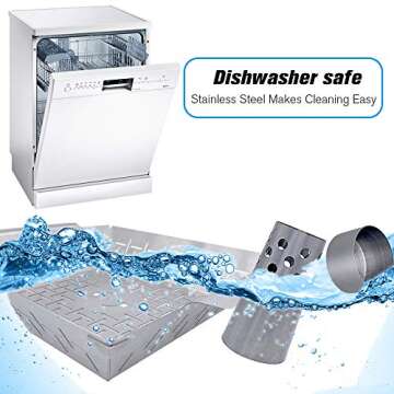 Beer Can Chicken Holder Combo with Free Meat Thermometer- Vegetable Grill Basket-BBQ Grilling Gifts for Men Accessories-Roaster Rack - Vertical Stand for Kabob-Fish-Turkey-Roasting Pan- Outside Smoker