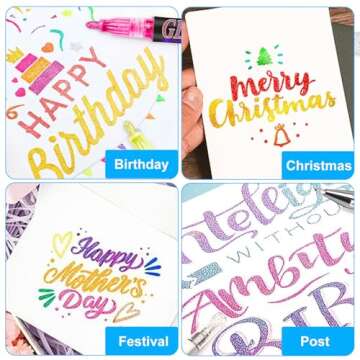 Celepen Glitter Marker Pens, 36 Colors Metallic Shimmer Glitter Markers Paint Pens, Glitter Art Marker for Kids Adults DIY Crafts Greeting Birthday Cards Making Poster Album Scrapbooking Wood