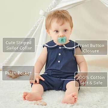 Pureborn Baby Boys Nautical Romper Sleeveless Cotton Summer Beach One-Piece Outfit for Infant Boys 9...