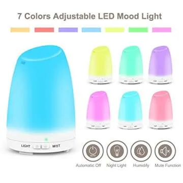 Essential Oil Diffuser, Ultrasonic Aroma Diffuser 120mL Aromatherapy Diffuser Cool Mist Humidifier For Office Bedroom Spa Yoga Baby, 7 Colors LED Light Changing and Waterless Auto Shut-Off