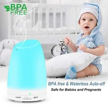 Essential Oil Diffuser, Ultrasonic Aroma Diffuser 120mL Aromatherapy Diffuser Cool Mist Humidifier For Office Bedroom Spa Yoga Baby, 7 Colors LED Light Changing and Waterless Auto Shut-Off