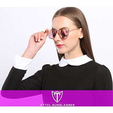 ATTCL Vintage Fashion Round Arrow Style Polarized Sunglasses for Women 1189-Pink