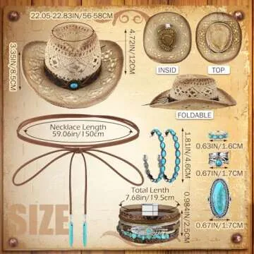 Ecally Turquoise Cowgirl Jewelry Set with Cowboy Hat