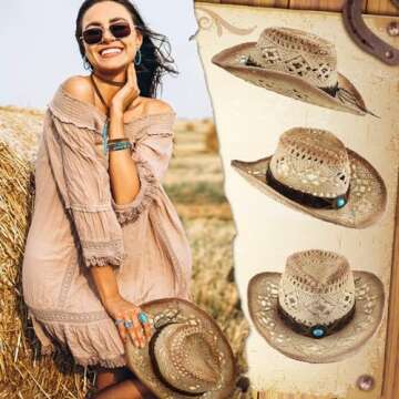 Ecally Turquoise Cowgirl Jewelry Set with Cowboy Hat