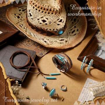 Ecally Turquoise Cowgirl Jewelry Set with Cowboy Hat