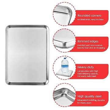 Cookie Sheets for Baking, Stainless Steel Baking Sheet Baking Pan Tray - 12.4 x 10 x 1 Inch, Non Toxic & Healthy, Mirror Finish & Easy Clean, Dishwasher Safe & Heavy Duty