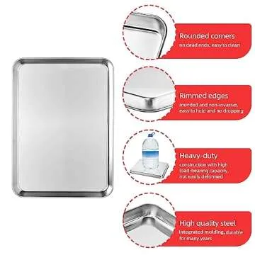 Cookie Sheets for Baking, Stainless Steel Baking Sheet Baking Pan Tray - 12.4 x 10 x 1 Inch, Non Toxic & Healthy, Mirror Finish & Easy Clean, Dishwasher Safe & Heavy Duty