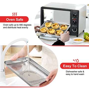 Cookie Sheets for Baking, Stainless Steel Baking Sheet Baking Pan Tray - 12.4 x 10 x 1 Inch, Non Toxic & Healthy, Mirror Finish & Easy Clean, Dishwasher Safe & Heavy Duty