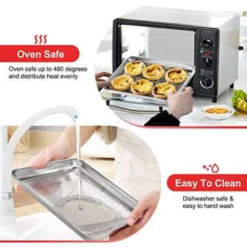 Cookie Sheets for Baking, Stainless Steel Baking Sheet Baking Pan Tray - 12.4 x 10 x 1 Inch, Non Toxic & Healthy, Mirror Finish & Easy Clean, Dishwasher Safe & Heavy Duty