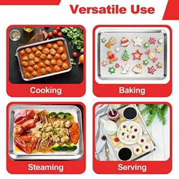 Cookie Sheets for Baking, Stainless Steel Baking Sheet Baking Pan Tray - 12.4 x 10 x 1 Inch, Non Toxic & Healthy, Mirror Finish & Easy Clean, Dishwasher Safe & Heavy Duty