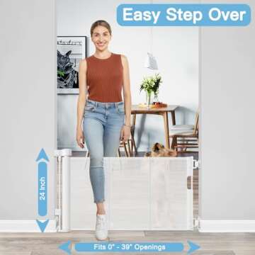 Short Dog Gate 0"-39" Wide Narrow Baby Gate 24” Tall Retractable Baby Gate to Step Over Short Baby...