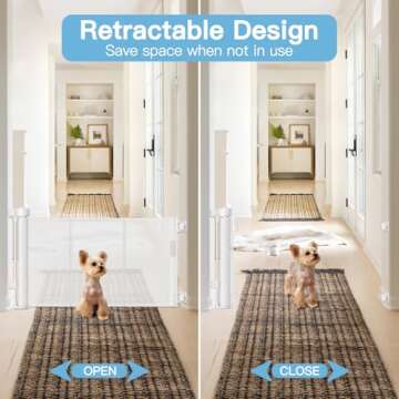 Short Dog Gate 0"-39" Wide Narrow Baby Gate 24” Tall Retractable Baby Gate to Step Over Short Baby Gate for Stairs Low Pet Gate Indoor Mesh Doggie Gates Puppy Gate for Doorway, White