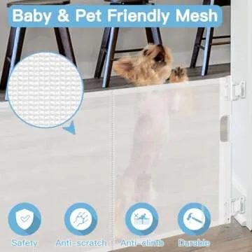 Short Dog Gate 0"-39" Wide Narrow Baby Gate 24” Tall Retractable Baby Gate to Step Over Short Baby Gate for Stairs Low Pet Gate Indoor Mesh Doggie Gates Puppy Gate for Doorway, White